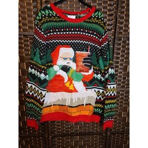 Christmas ugly Office Sweater Santa Clause Mens Aztec Print‎ Size Medium